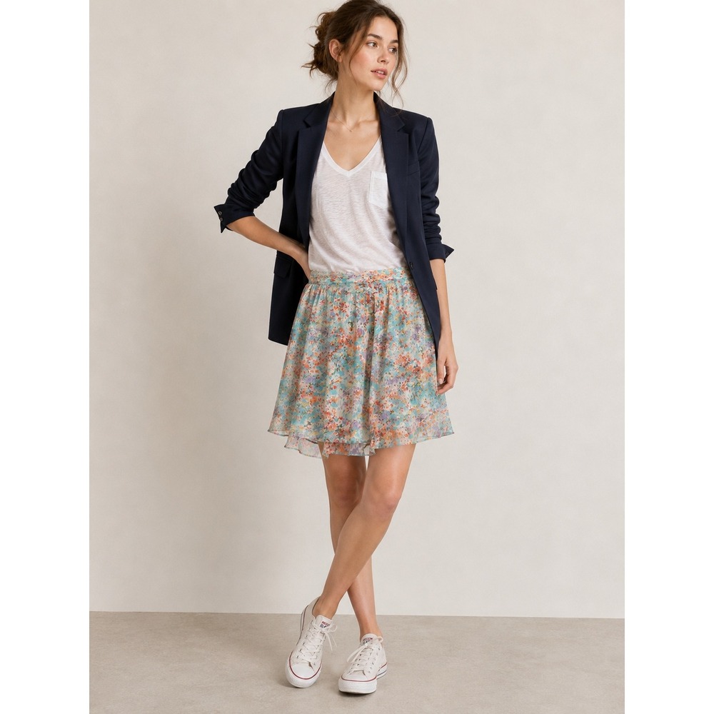 J.Crew Soirée Silk Chiffon Skirt 0 Waterlily Floral Low Rise 2011 Pleated A-Line